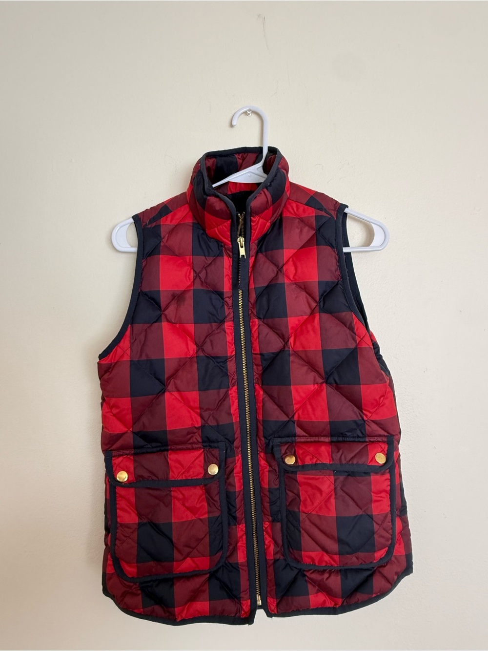 Jcrew XXS Women's Red and Black Check Quilted Vest